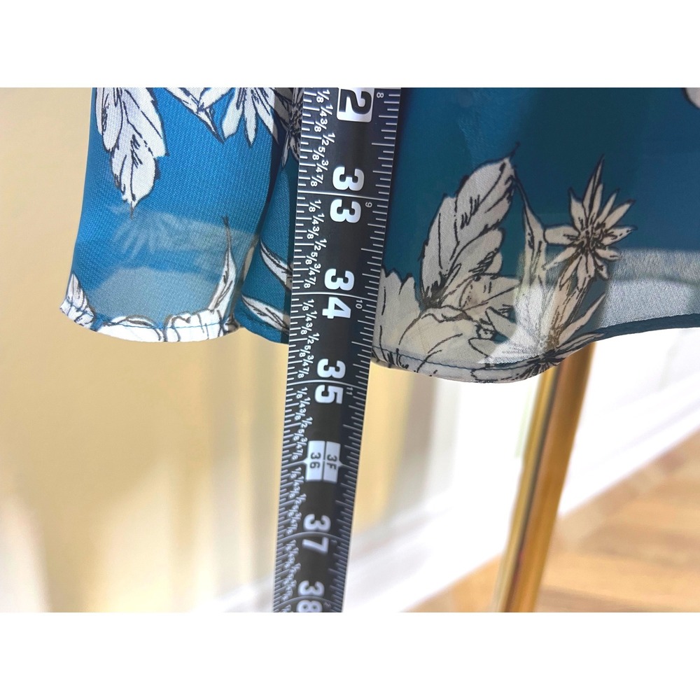 Ann Taylor Teal Blue Floral V-Neck Midi Dress Long Sleeve Size 12 - Picture 4 of 6